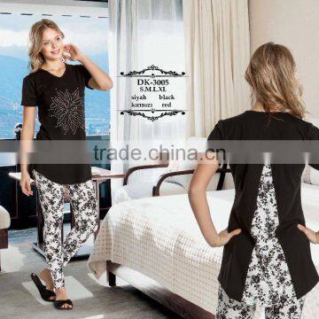 100 cotton ladies printed leggings pajama set 2016
