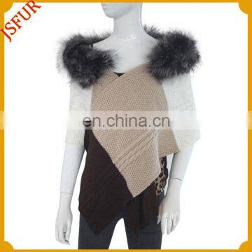 Knitted Shawl With Raccoon Fur Trim Evening Dress Cape