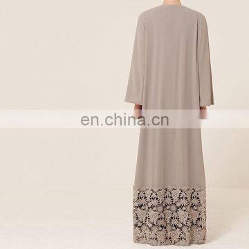 2017 Latest Design Burqa Muslim Girls Clothes Open Front Cardigan Abaya Grey Color Kimono With Lace Hem photo-3