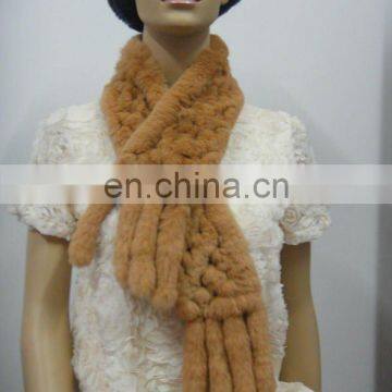 3160# Rex Rabbit Fur Knitted Scarf, Women's Winter Warmer