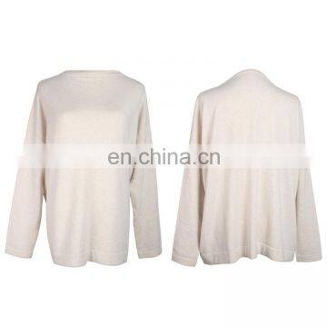 Fashionable women's plus size clothing of cashmere lady long sleeve knit sweater as white round neck t shirt