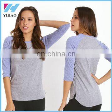 Trade assurance Yihao womens Activewear contrast color long sleeve cotton t shirt