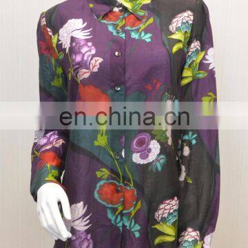 Ladies's Latest Fashion Silk Cotton Printed Slim Casual Wear Shirts