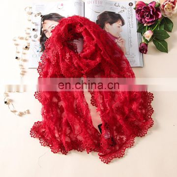 2017 fashion female lace embroidery polyester shawl scarf