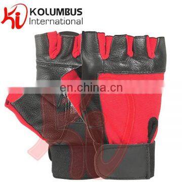 Genuine Leather Weight Lifting Gloves, Black And Red Weight Lifting Gloves, Leather Weight Lifting Fitness Gloves For Workout