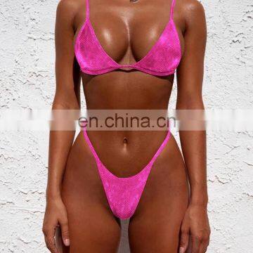 Sexy thong Triangle Bikini Set reflective leather Swimwear 2019 Women Push-Up Micro bikini swimsuit Bathing suit Beachwear Biqui