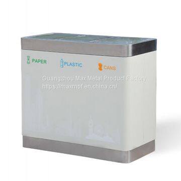 MAX-SN143 Indoor Rectangle Stainless Steel Classification 3 Compartment Recycling Bin For Airport