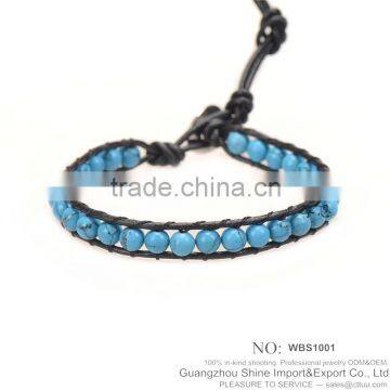 Beautiful natural stone beaded leather bracelet XE09-0058