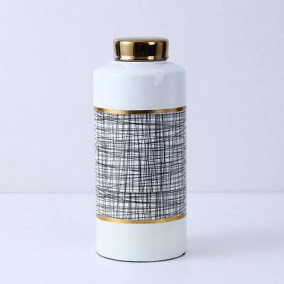 European Entery Luxury Style Graffiti Painting Straight Cylinder Ceramic Flower Vases With Lid For TV Stand photo-2