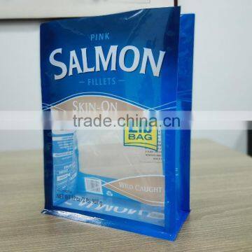 Flat bottom side gusset bag for frozen food packaging/square bottom frozen packaging bag with clear window