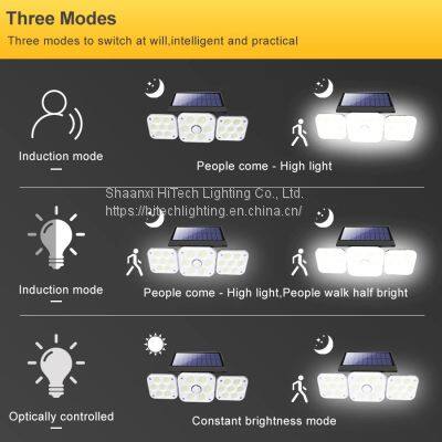 54/138 LEDs Outdoor Solar Wall Lamp Powered Sunlight 3 Heads Remote Control Waterproof LED Lamp For Garden Courtyard Street Lamp photo-3
