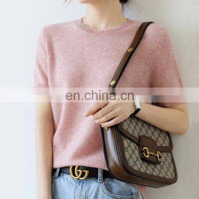 Women's Short Sleeves Pima Cotton Blend Knitted Soft Summer Sweater Tops photo-4