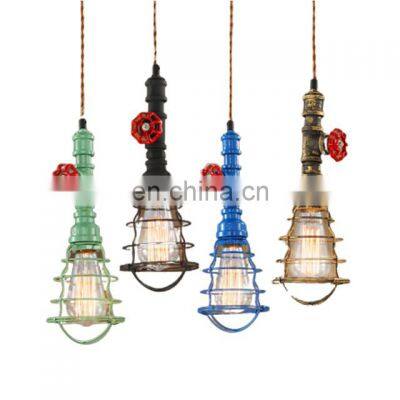 Industrial Retro Iron Pendant Lamp Water Pipe with lampshade Hemp Rope Fixtures Lamp