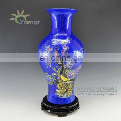 2012 Blue Crystal Glazed Floral Bird Ceramic Vases for Home decor