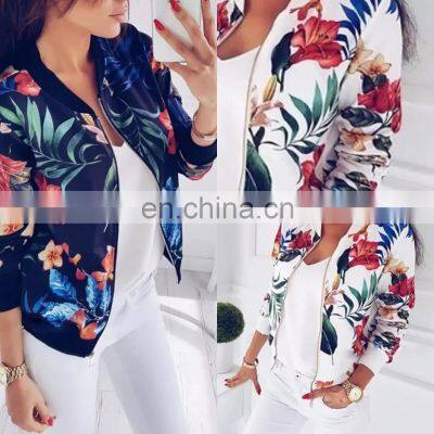 Spring and Autumn Women's New Fashion Slim Floral Zipper Baseball Jacket photo-4