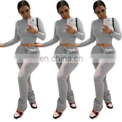 2021 New Design Solid Color Women Hoodies 2 Piece Jogger Sweatsuit Set photo-2