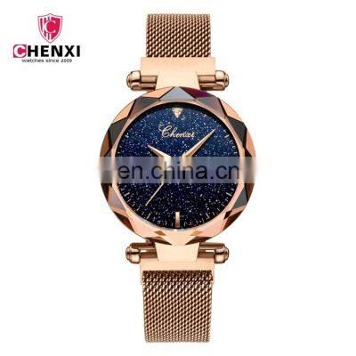 CHENXI 306 Personality Starry Sky Stainless Steel Mesh Strap Women Woman Quartz Magnet Watch