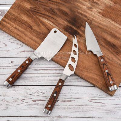 3 Pieces Luxury Pakka Wood Handle Cheese Knife Set With Paper Gift Box photo-5