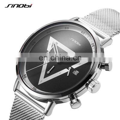 SINOBI Masculinity Multi-funtion Wristwatch Iron Triangle Dial Design Quartz Watch Wristwatches men watch luxury S9830G-D