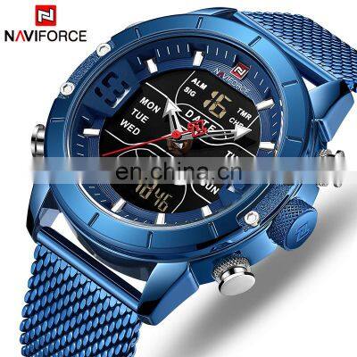 NAVIFORCE 9153 Men Week Time Display Stainless Steel Japan Quartz Business Wristwatch Digital Watches