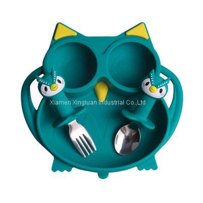 Silicone Plate of Owl Shape Three Lattice for Baby and Kids Anti-impact photo-2
