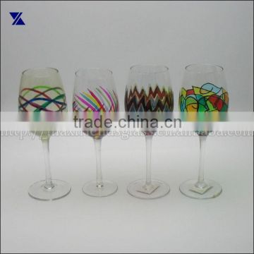 Hand blown painted wine glass