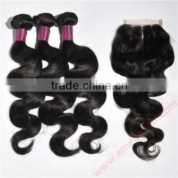 professional hair factory wholesale price virgin Brazilian hair silk base lace closure with bundles