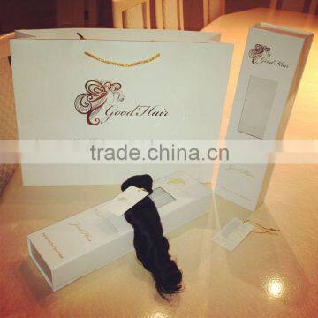 Custom white cardboard hair extension packaging bag and box