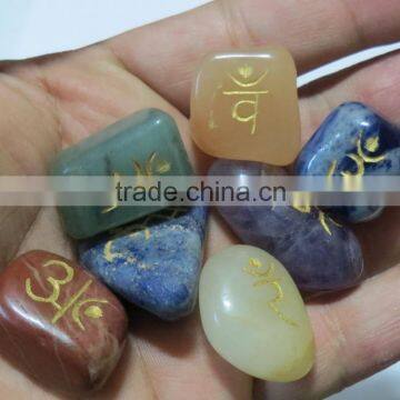 Tumbled Rune Sets with engraving chakra stone sets