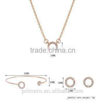 Fashion Austrian Crystal Circle Jewelry Sets Party Gold Pendant Necklace Drop Earrings For Women