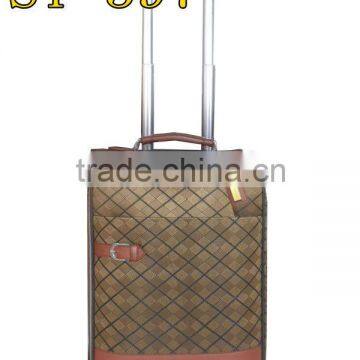 brown diamond fabric fake button trolley spinner wheels baigou factory popular design suitcase luggage