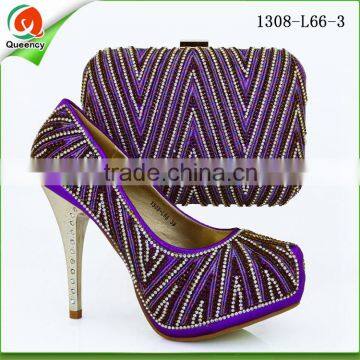 Champagne Wholesale Fashion Women High Heels Italian Shoes and Bag Set With Stone photo-3
