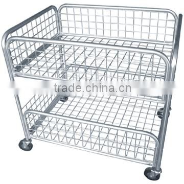 High quality durable 2 layers metal wire mesh container with wheels