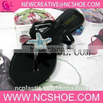 beach thong women flip flop PVC slipper with diamond starfish