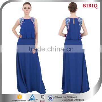 2015 Designer Floor Length Sleeveless Blue Arabic Maxi Dress