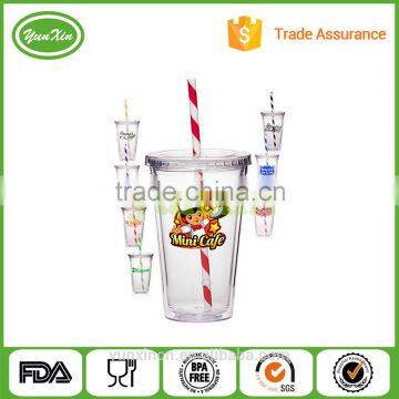 Hot sale double wall coffee mug plastic drink mug with lid straw