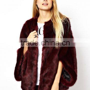 100% acrylic fur,coat of artificial fur, Batwing coat in faux fur jacket