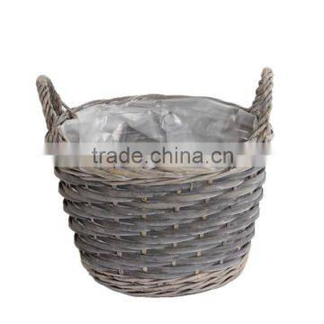 2 pcs round wicker willow flower pots with handle