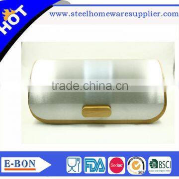 Stainless steel bread bin wooden bottom bread box