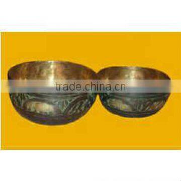 brass tibetan singing bowls yellow carved