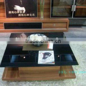 Modern wooden glass top square coffee table