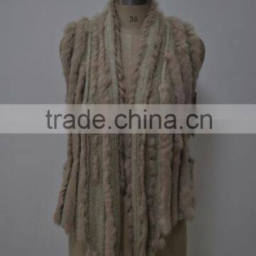 women fashion knitted real rabbit fur vest LK16F020