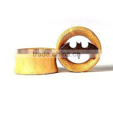 Wooden Batman Logo Ear Stretcher Flesh Tunnel Wood Plug