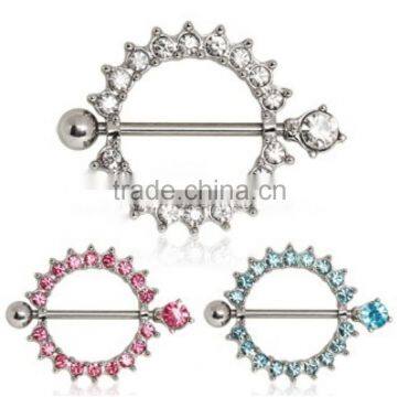 Surgical Steel Nipple Ring With Multi CZ Ring