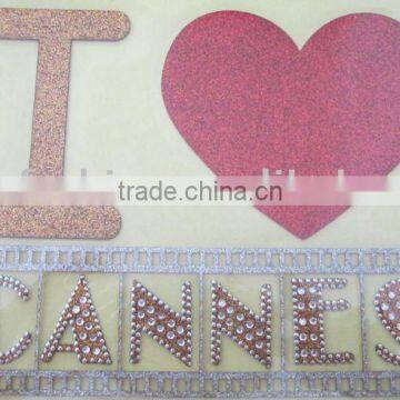 laser cut glitter with letter I LOVE CANNES design hotfix mtoif