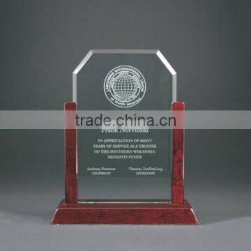 Crystal awards plaques design with wooden base