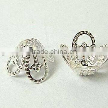 Brass Bead Caps, Lead Free, Silver Color Color, Flower(J0K5R022)