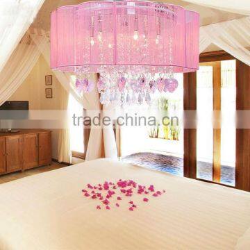Pink modern crystal pendant light for high ceilings