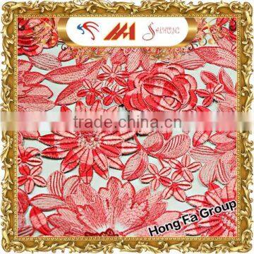 Wholesale 3d rayon flower guipure lace embroidery fabric for bridal dress HKP0025