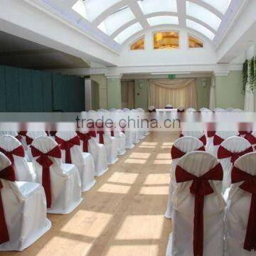 White polyester banquet chair covers with sashes for wedding